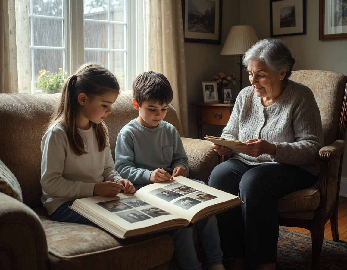 Старые фотографии. Дети находят альбом с фотографиями родителей в юности и узнают неожиданные факты о их прошлом. *Картинка создана с помощью ИИ*