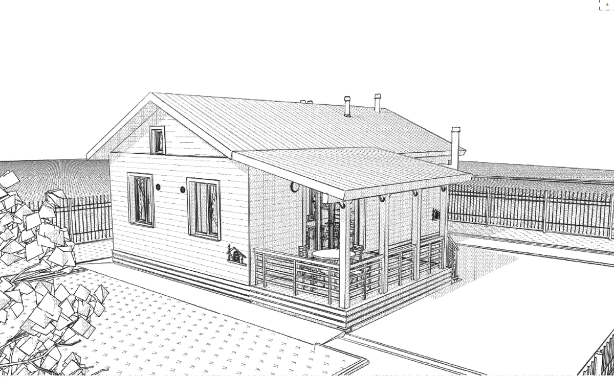 Эскиз в стиле "Скетч" небольшого каркасного домика