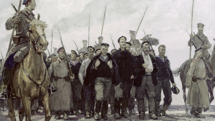     Картина художника Дементия Алексеевича Шмаринова (1907—1999 гг.) «Герои Севастопольского восстания 1905 года» РИА Новости Алексей Бушкин