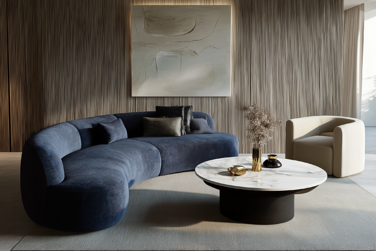 Округлый диван в современном интерьере