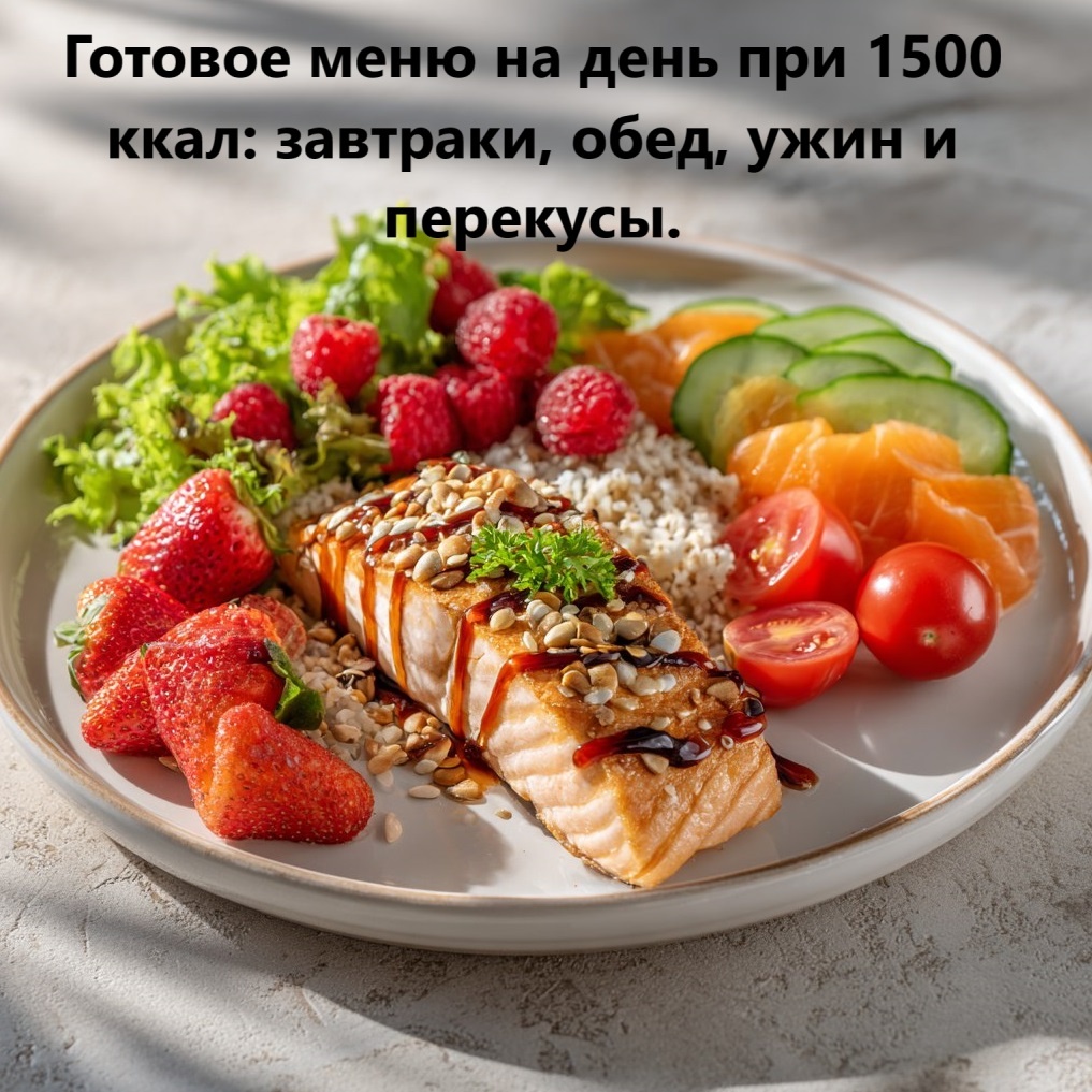 Готовое меню на день при 1500 ккал: завтраки, обед, ужин и перекусы для устойчивого похудения