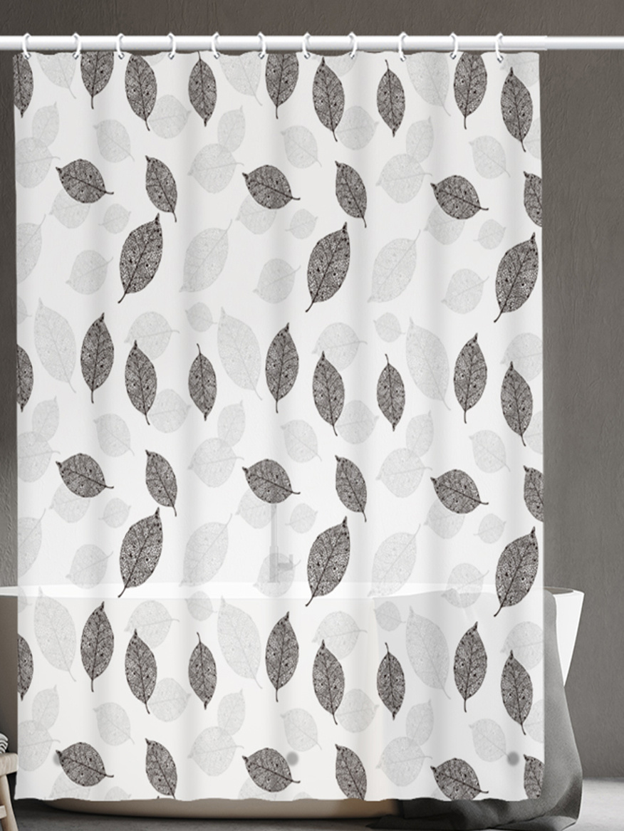 Штора д/ванн SANTREK HOME 180х180 PEVA MS0735 с кольцами чёрные и белые листья