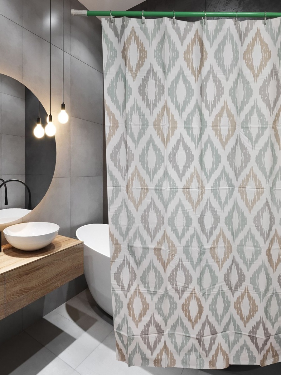 Штора д/ванн SANTREK HOME 180х180 PEVA 60623 с кольцами Кофейный камень (П179)