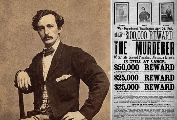 Джон Бут и объявление о вознаграждении за его поимку