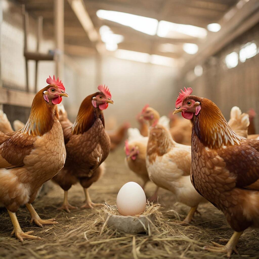 Куры и яйцо. Изображение сгенерировано сервисом GigaChat 