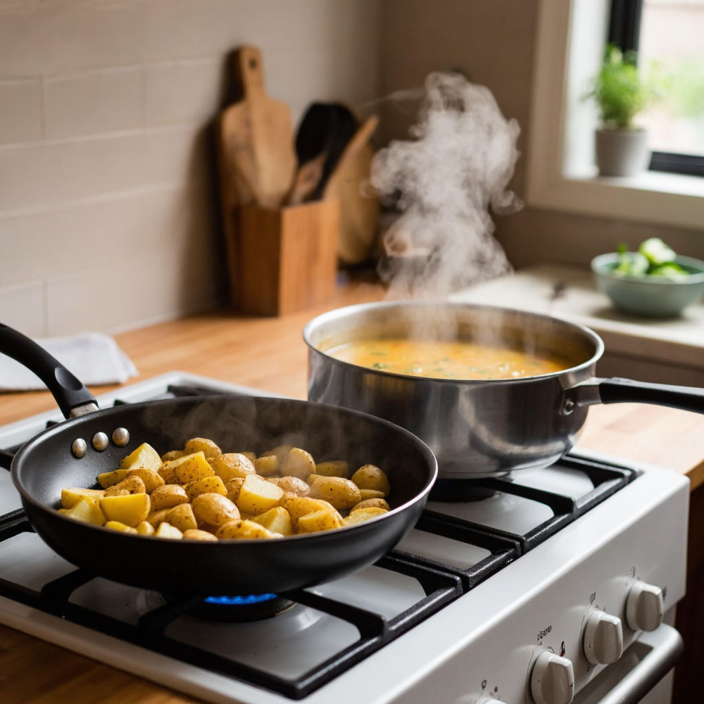 Вкусная жареная картошечка. Иллюстрация сделана при помощи нейросети. М-м-м, у меня аж слюнки потекли.