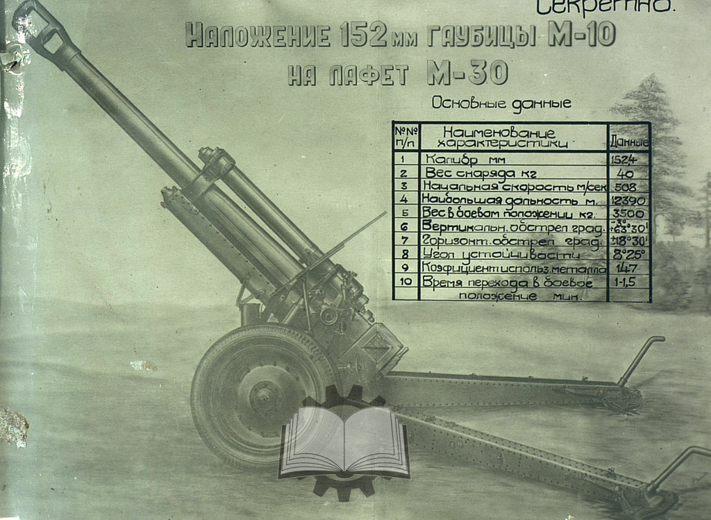 Эскизный проект наложения ствола М-10 на лафет М-30, октябрь-ноябрь 1942 года.