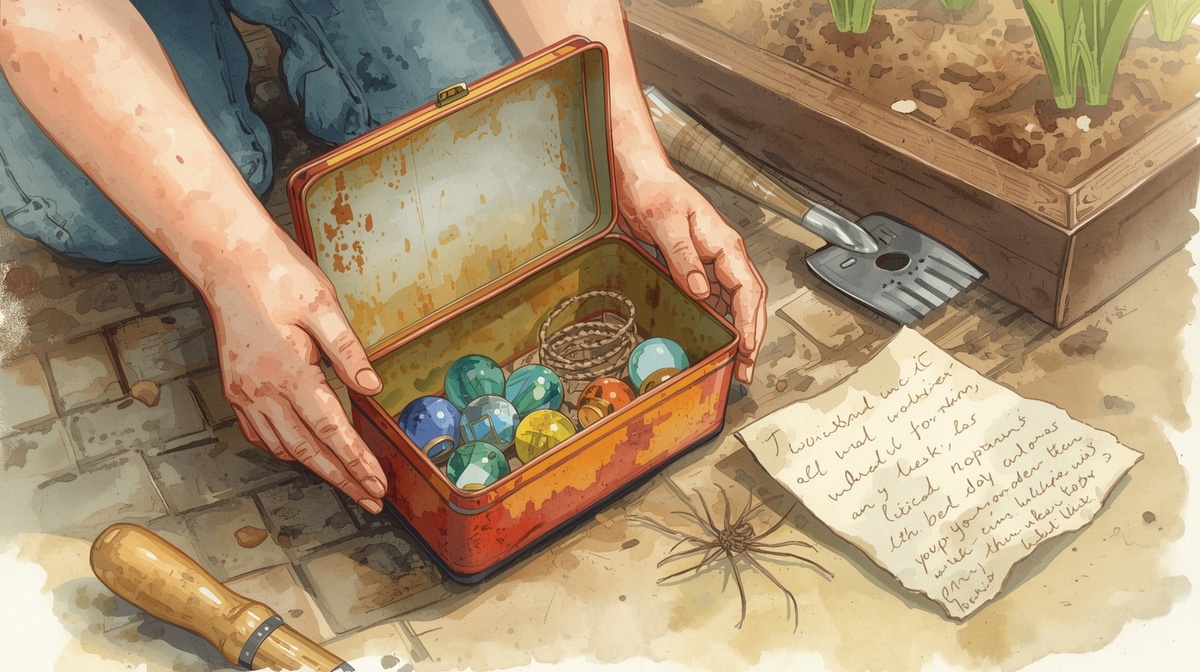 Обычная весенняя перекопка грядки обернулась путешествием во времени. Ржавая жестяная коробка, найденная в земле, хранила не детские безделушки, а самую настоящую капсулу времени, которую оставил много лет назад маленький мальчик — мой отец.