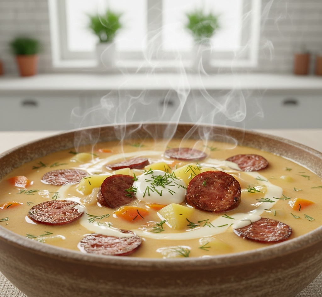 Сливочный суп с колбасками