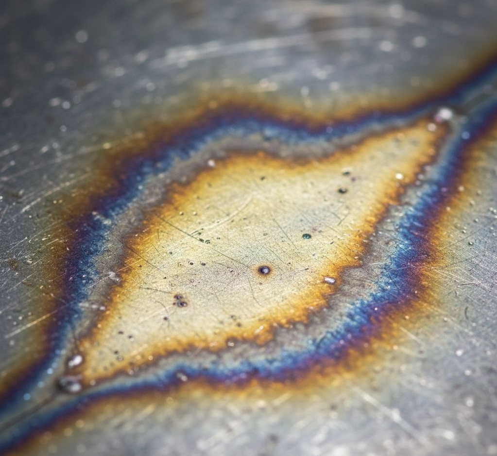 Радужная пленка может покрывать большую зону и содержать широкий спектр цветов