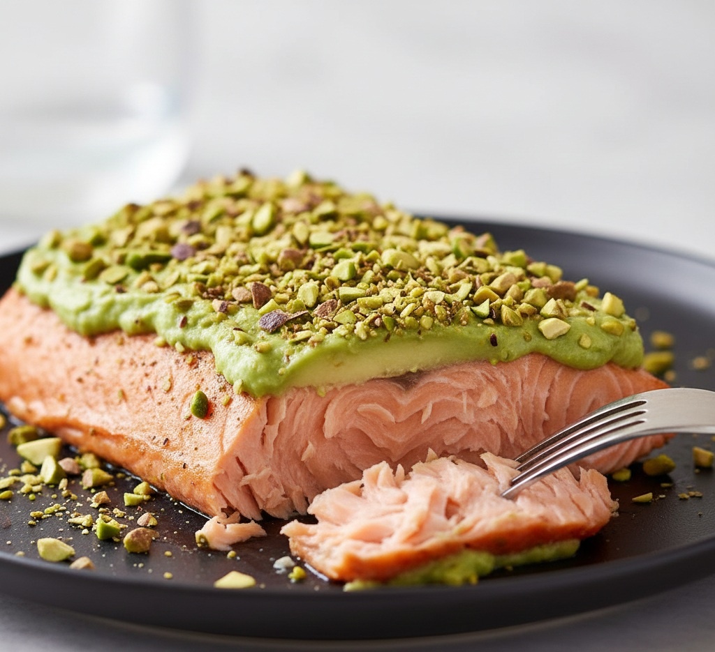Лосось под соусом из авокадо и фисташек
