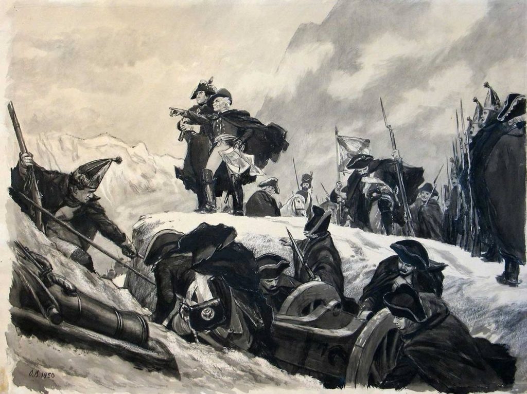 О. Верейский. «Суворов и Багратион в Альпах»