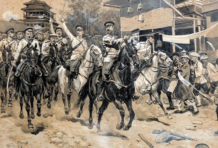 Рис. Альфонса Лалауза 1900 г. «Русская кавалерия в Китае»