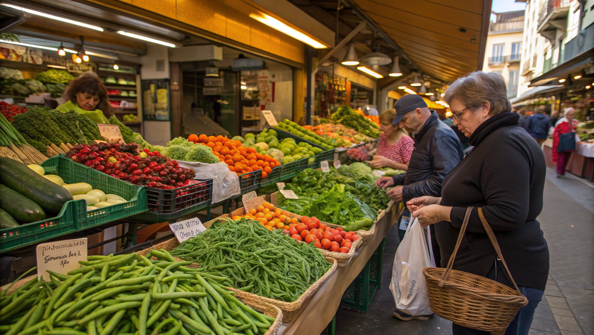 На рынке выбирают стручковую фасоль