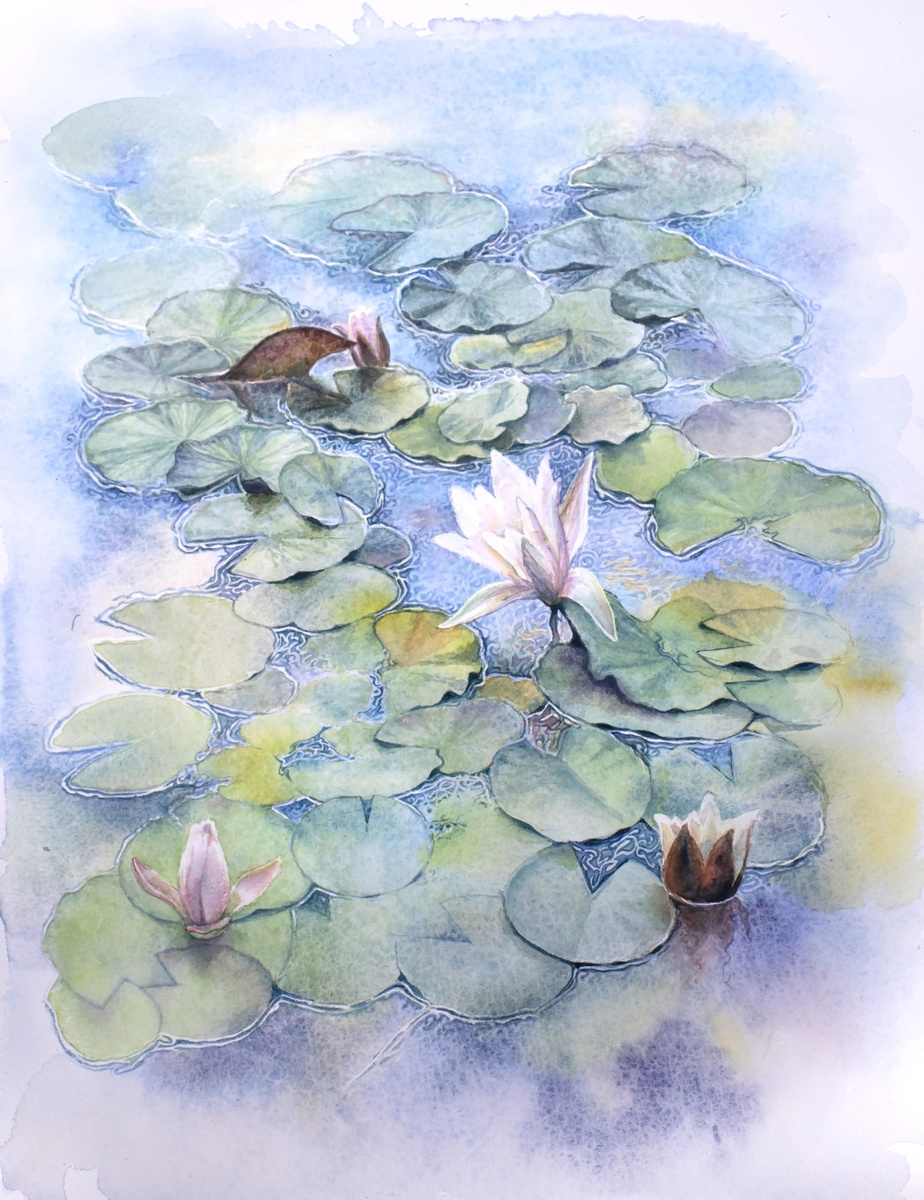 Пруд с кувшинками, 2025 г., материалы: бумага, акварель, размер: 40 х 30 см. Источник: https://artsreda.ru