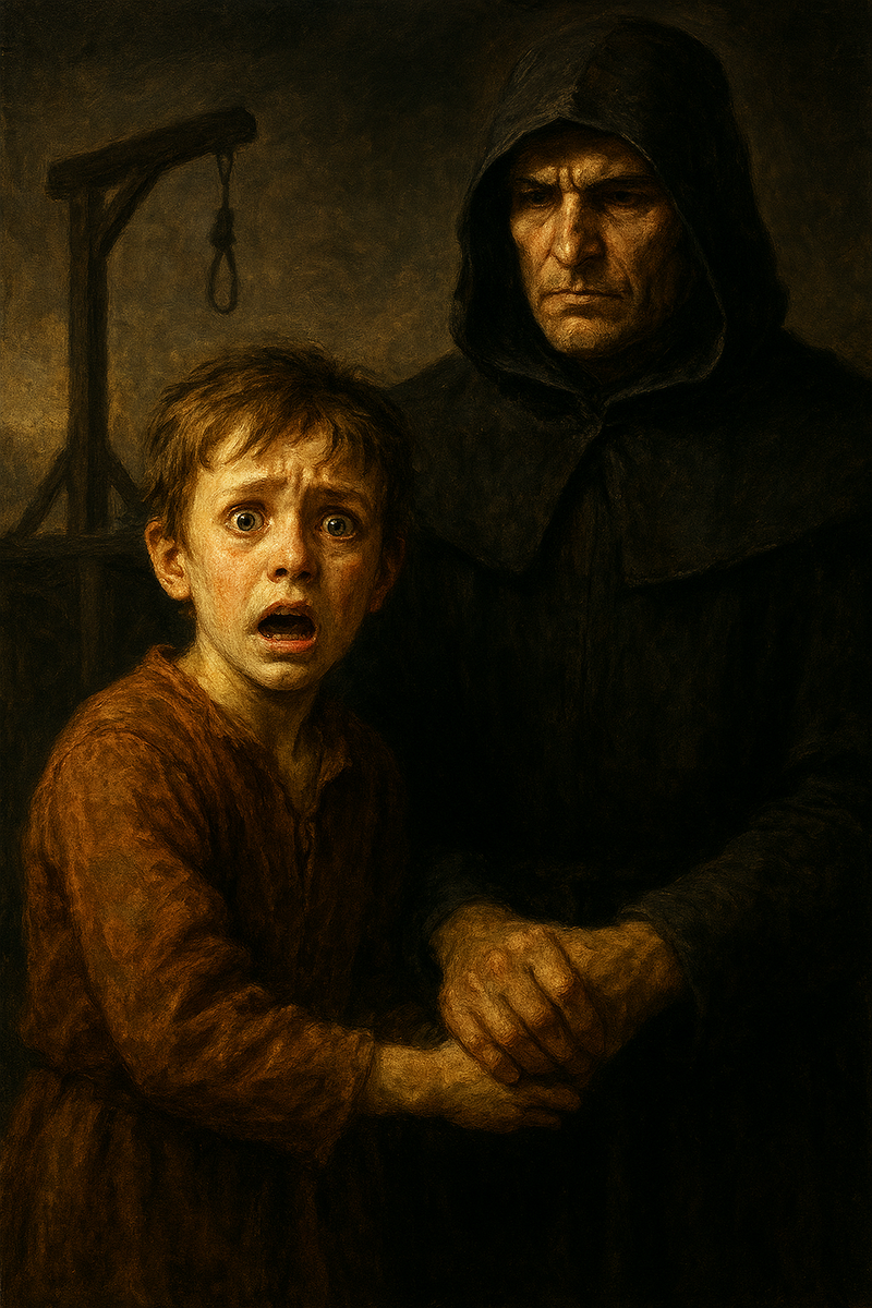 Юный сын палача впервые идет на казнь с отцом, 17 век