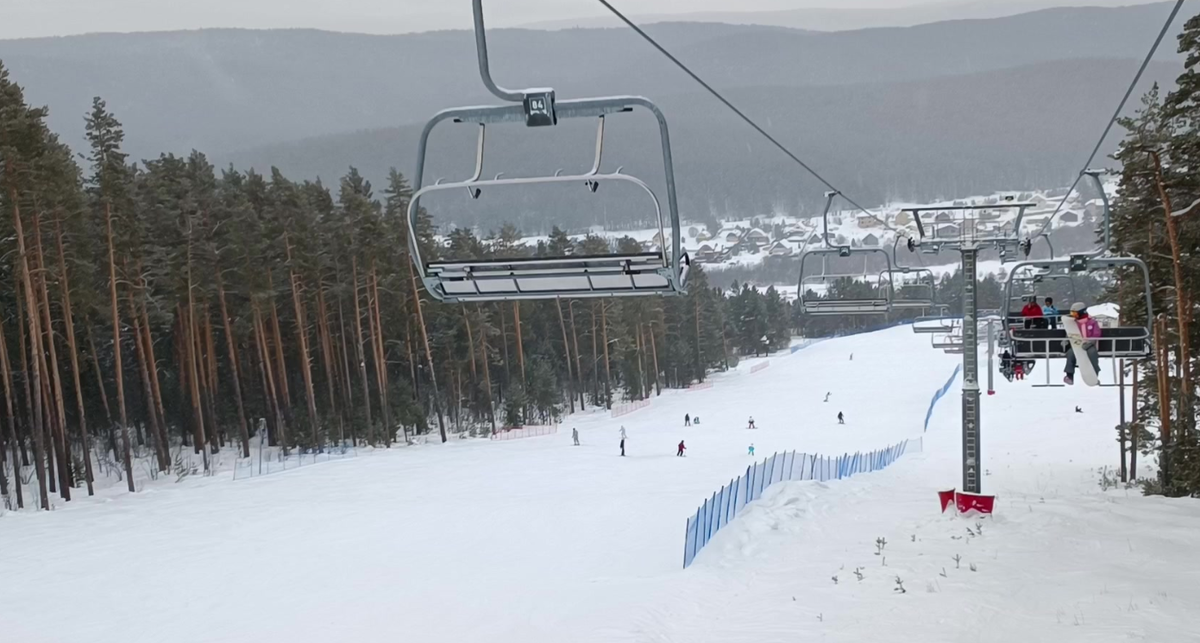 Вид на горнолыжный курорт зимой