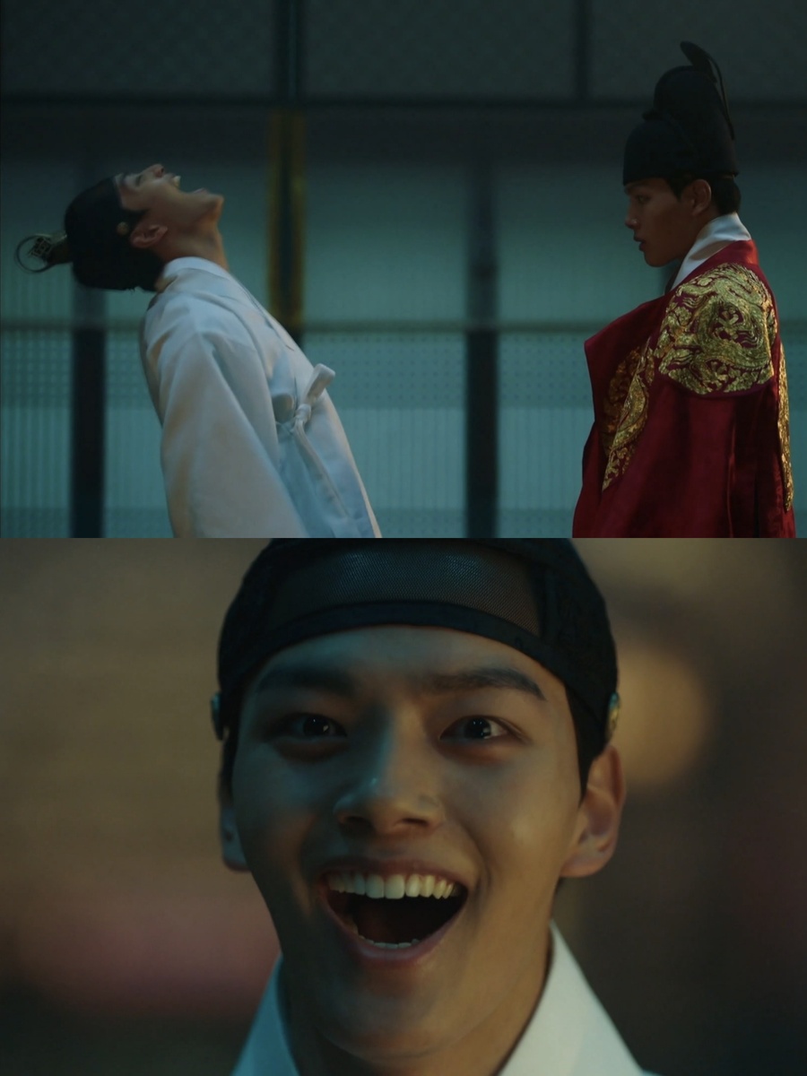 Скриншот из дорамы «Коронованный шут». Встреча короля и Ха Сона