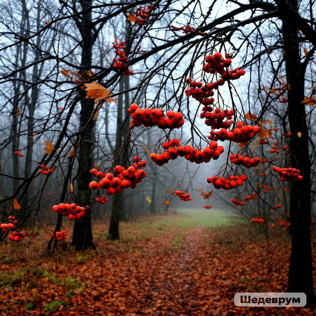 В последние дни ноября погода дождливая, промозглая, унылая. Настроение  и красоту природы в это время года мне помог передать Шедеврум - приложение Яндекса.