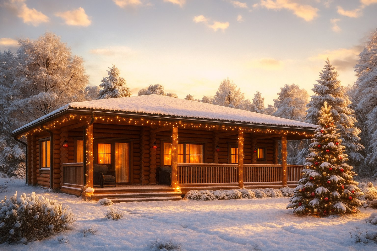 Дом-баня из оцилиндрованного бревна И-20