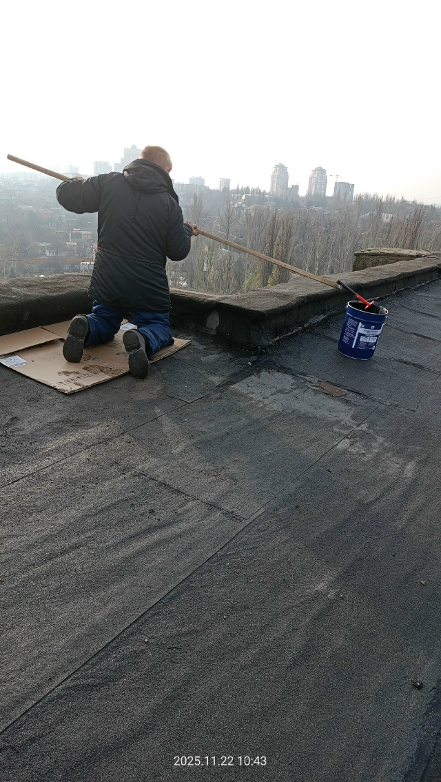 Муж ремонтирует крышу ...