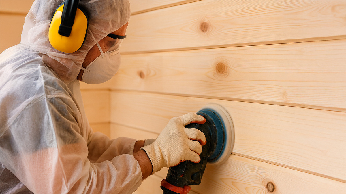 Шлифование досок перед нанесением грунта