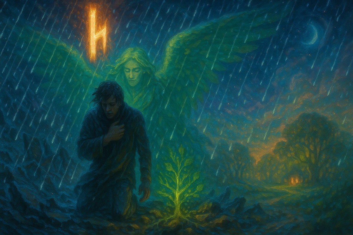 Руна Хагалаз и Беркана под крылом Архангела Рафаила: как небесный хранитель ведёт через бурю к родовому исцелению