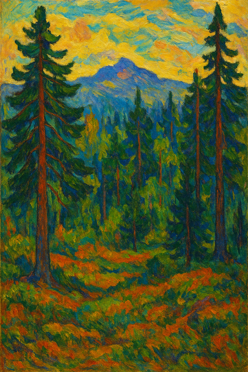 Хабаровская тайга в стиле Гогена от чатджипити