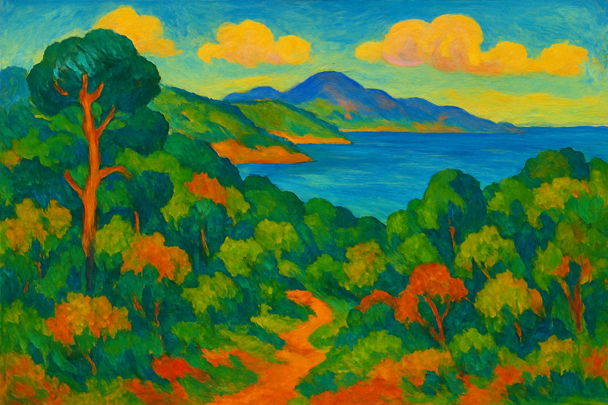 Лес, горы и море Сочи в стиле Гогена от чатджипити