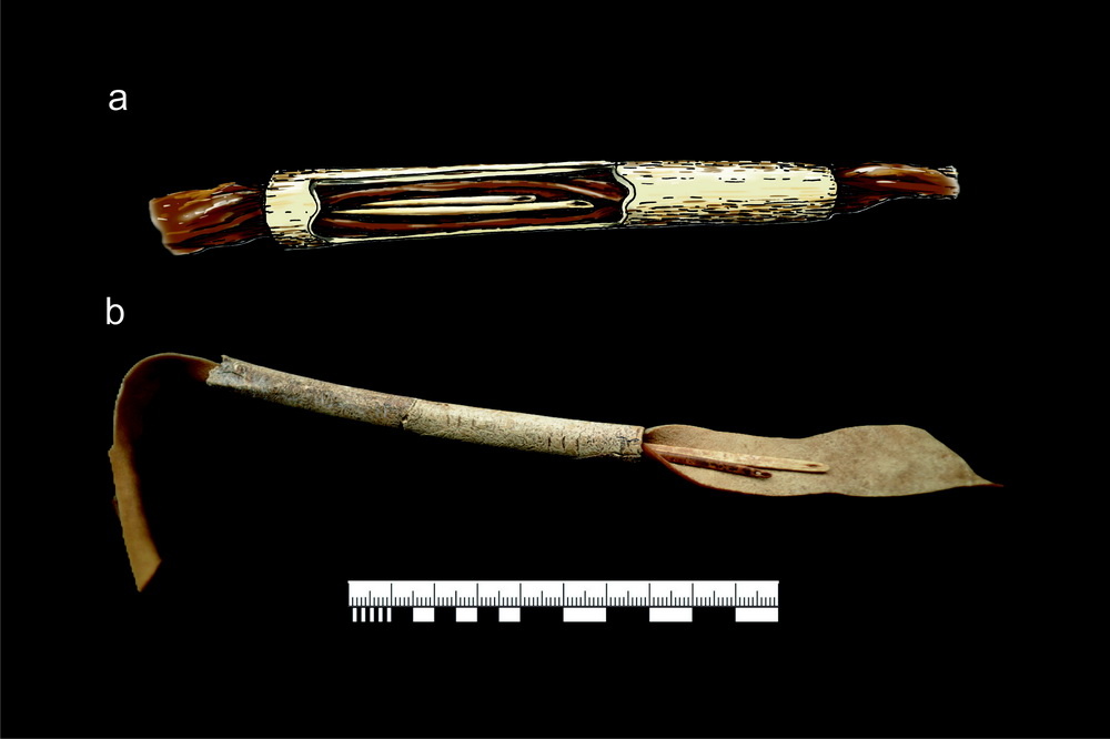 Реконструкция способа ношения неолитических костяных игольников. Фото: ИАЭТ СО РАН