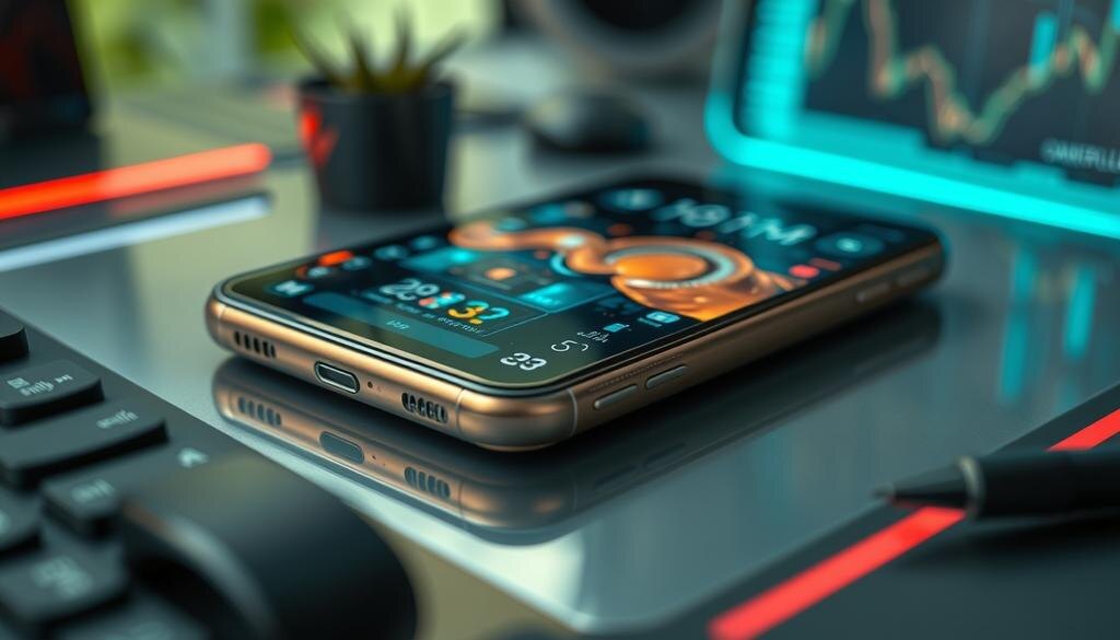    Изображение старого смартфона с тяжелой нагрузкой и анимациями