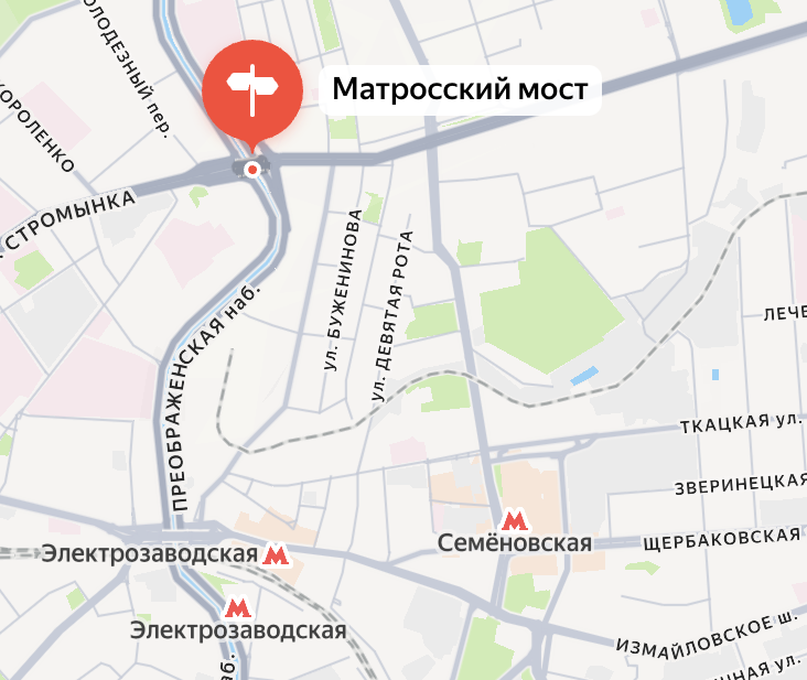 Расположение Матросского моста на карте современной Москвы. Яндекс.Карты.