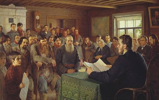 Богданов-Бельский. «Воскресное чтение в сельской школе», 1895 г.