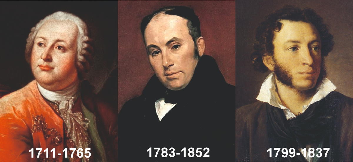 Ломоносов, Жуковский и Пушкин.