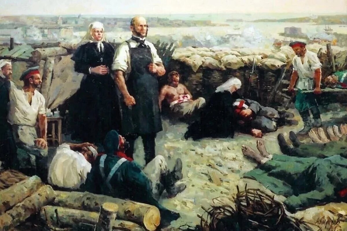    Николай Пирогов на передовом перевязочном пункте Севастополя. Картина Алексея Сидорова из музея Н. И. Пирогова.