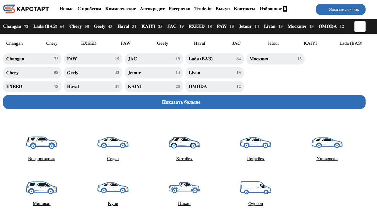 Сайт автосалона Карстарт Москва