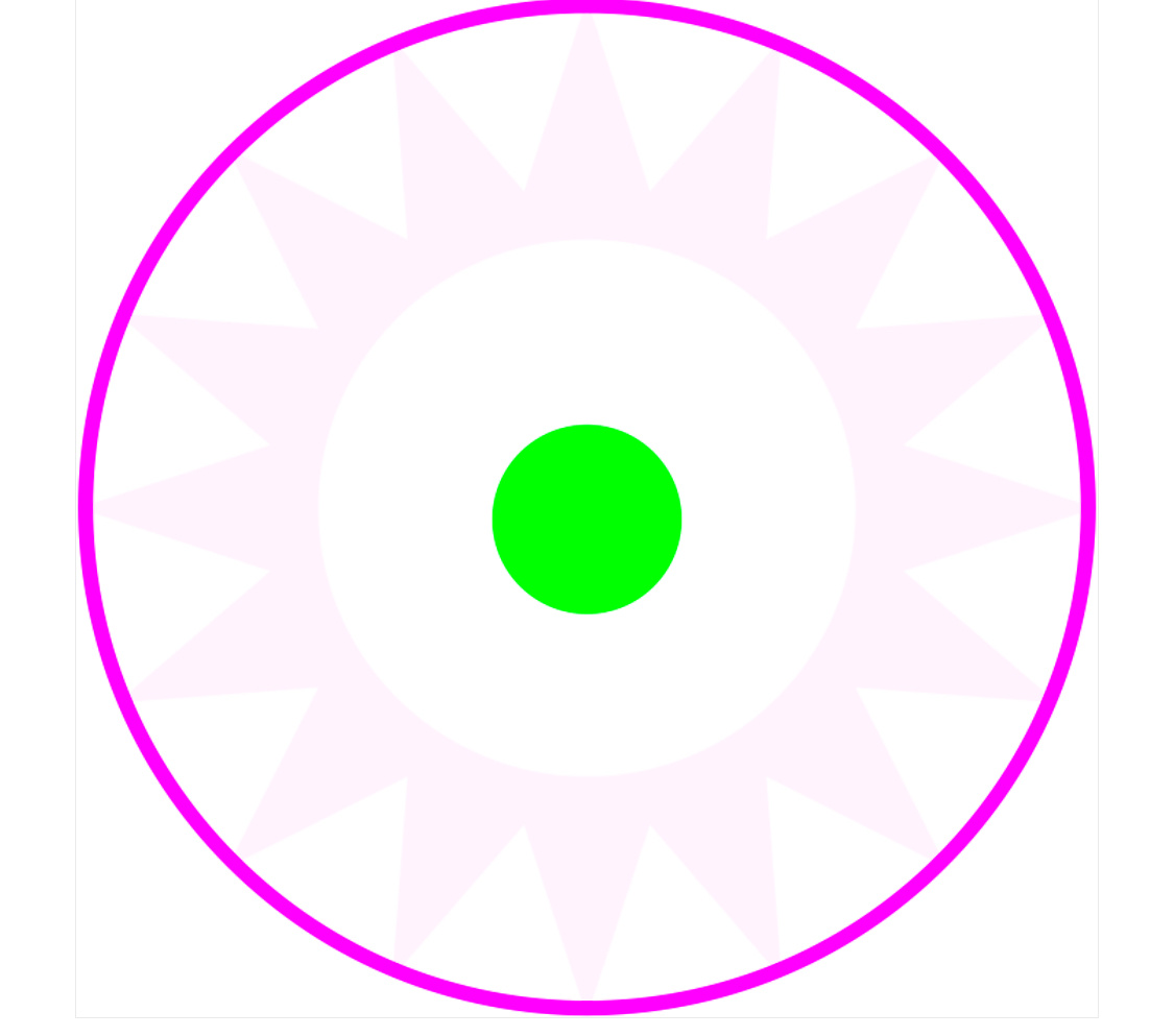 Зеленый как центр, и его противоположный, маджента - как круг.