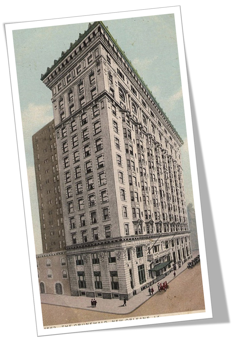 Roosevelt New Orleans в Новом Орлеане Открытка 1910 года. В 1964 году Артур Хейли прожил в отеле два месяца. Впоследствии он использовал его в качестве основы для своего романа-бестселлера "Отель" (1965 год). https://en.wikipedia.org/wiki/The_Roosevelt_New_Orleans