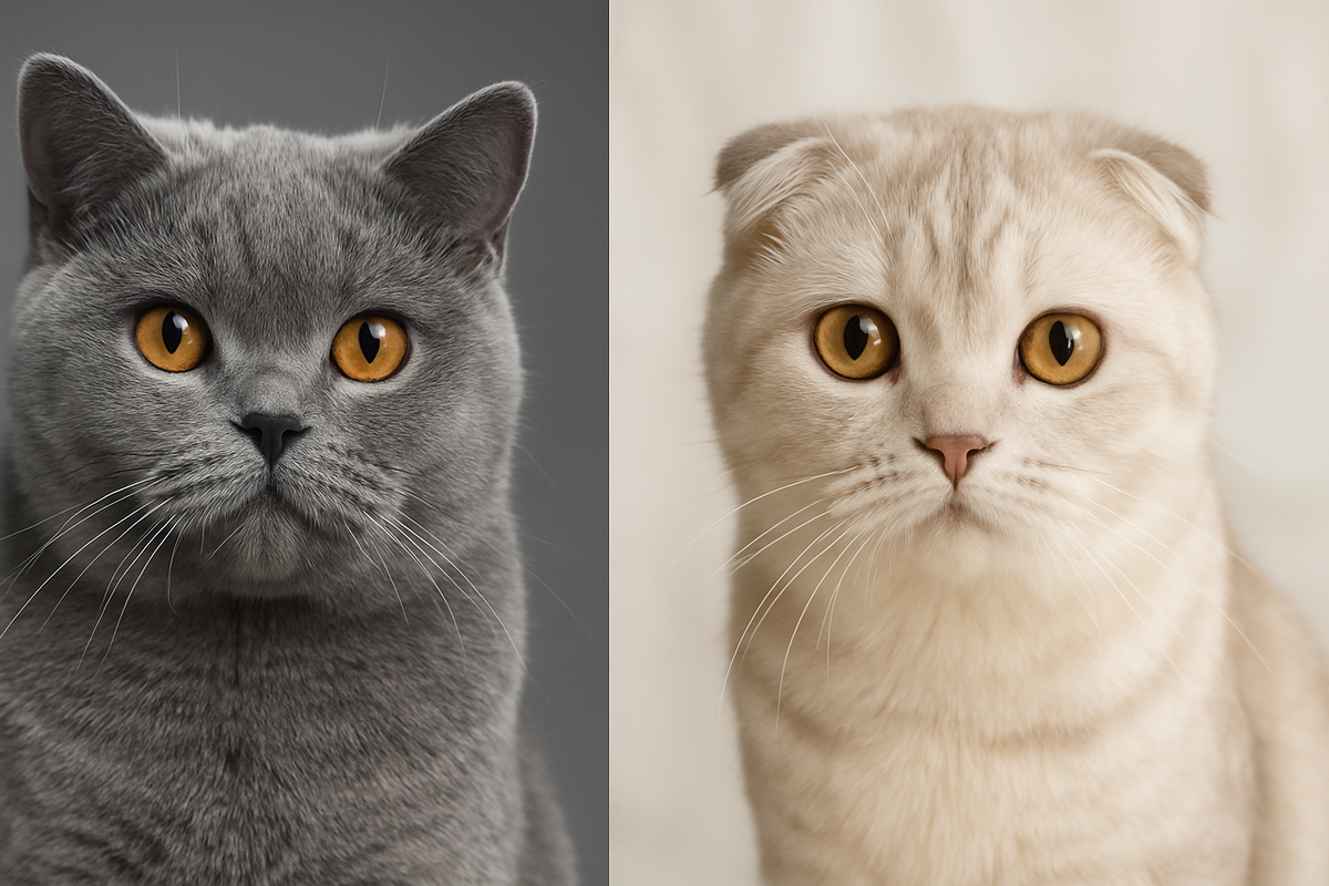 Слева британец, справа вислоухий шотландец (фолд)