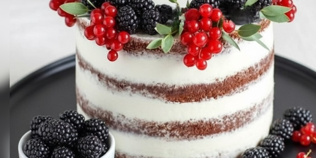 «Нежный» торт с шоколадными коржами и творожным кремом