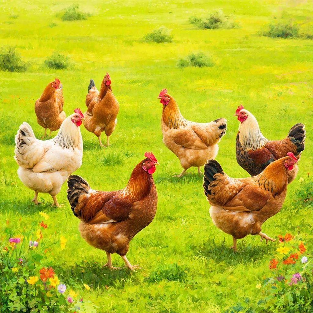 Курочки. Изображение сгенерировано сервисом GigaChat 