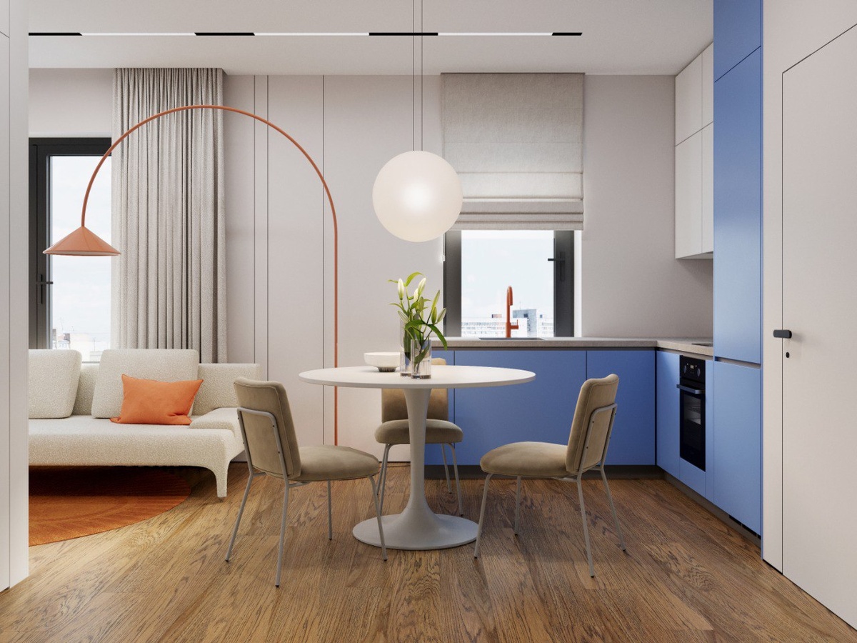 Гостиная. Родина Переделкино, Москва, ЗАО, Боровское шоссе, 51. Дизайн-проект от студии «Точка дизайна».