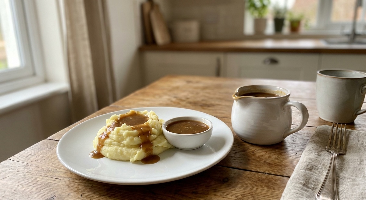 Эта подлива подходит к котлетам, тефтелям, макаронам, гречке, пюре и даже к той самой картошке по-деревенски. Основа простая: лук, чуть моркови, мука и бульон/вода.