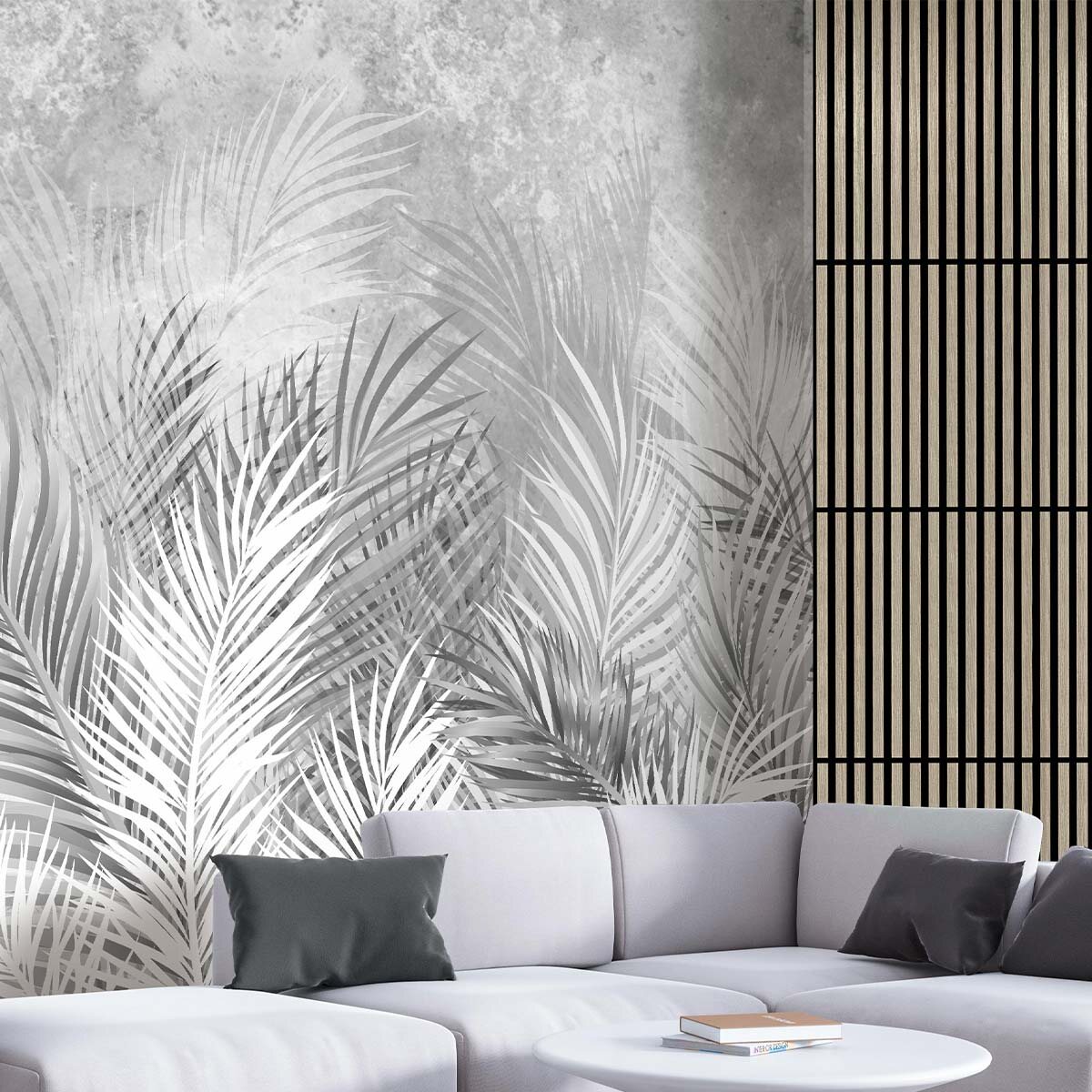 Пример отделки стены с сочетанием флизелиновых фотообоев и акустических панелей VEROL. Артикул на WB: 120280795//332585623.