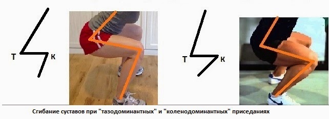 Изображение для примера. Только тут не говорится о главном – о начале движения, кто его начал, колено или таз? Это ГЛАВНОЕ. А бывают случаи, когда человек высокий, и он старается делать тазо-доминантный присед, но его колени выходят за носки. Так что положение коленей – не показатель, оцениваем КТО НАЧАЛ ДВИЖЕНИЕ