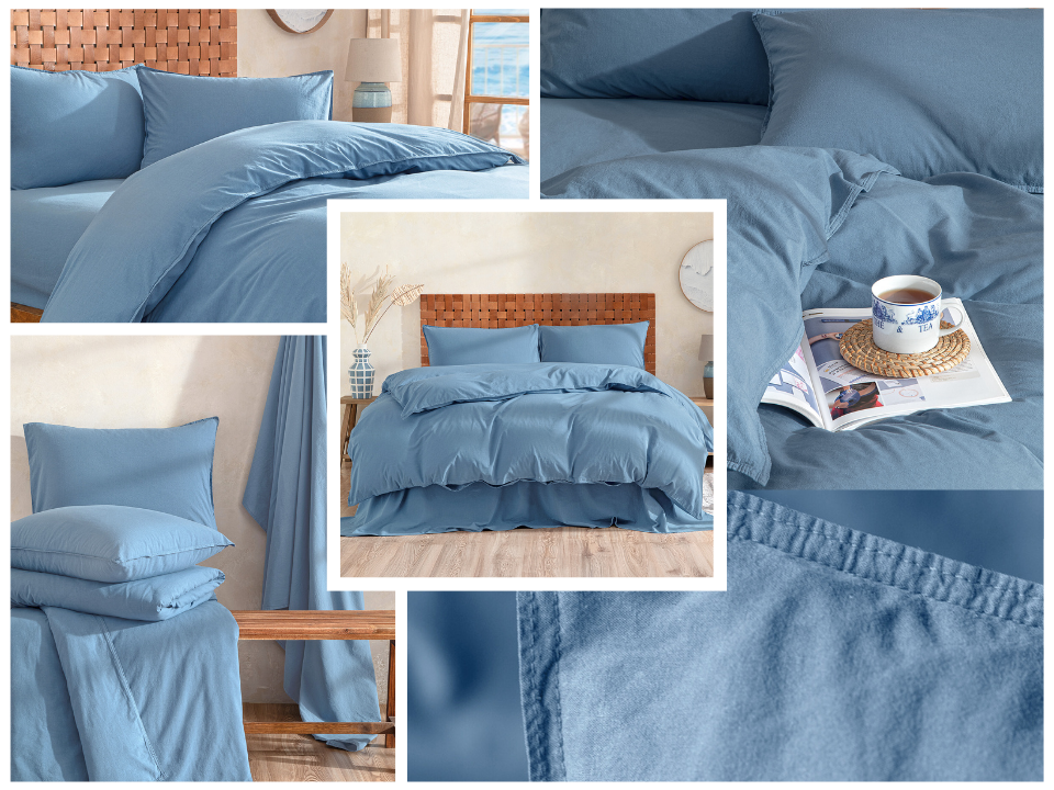 Постельное белье «STONEWASH» евро, вареный хлопок, цвет голубой мираж — OZON арт. 1843962353 и WB арт. 325138623.