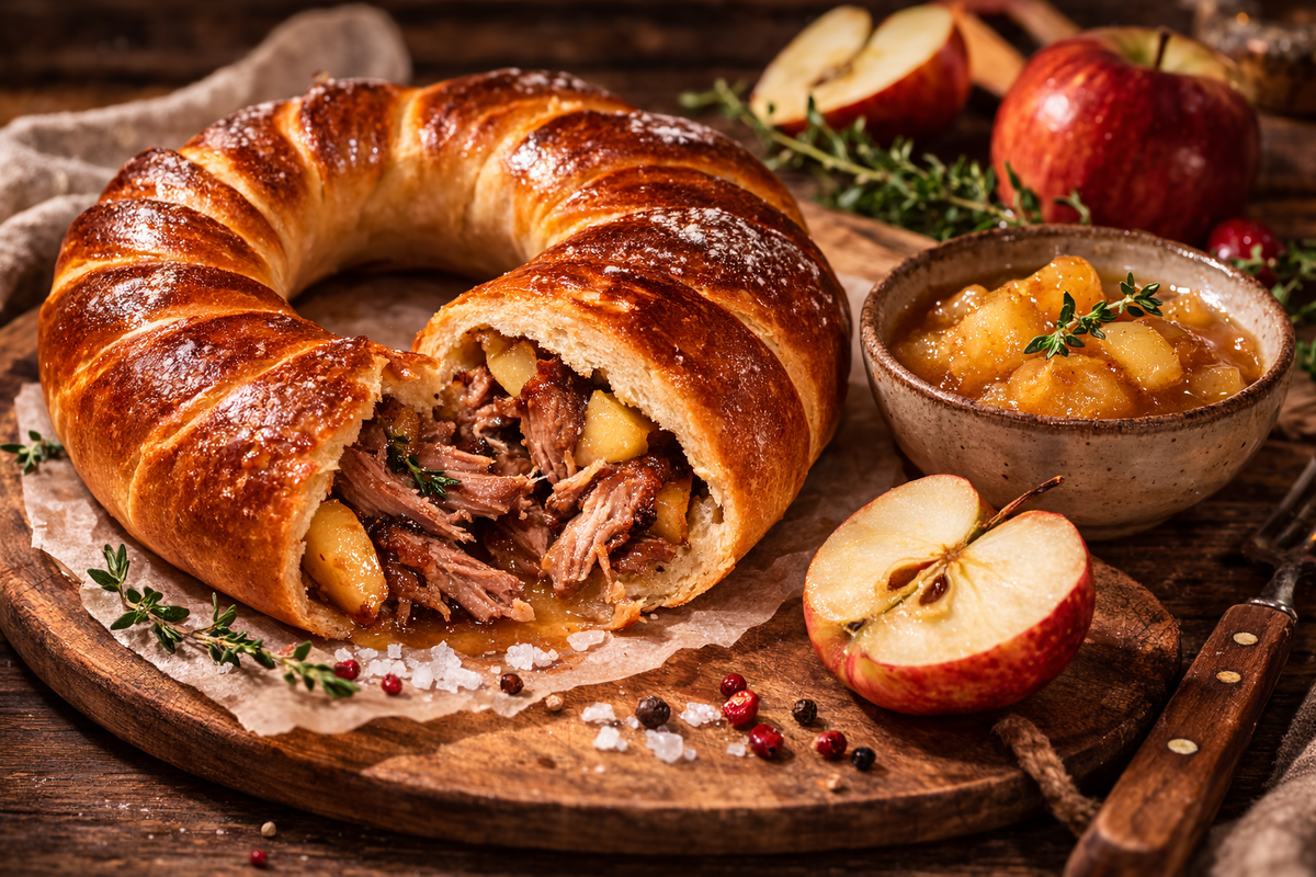 Калач с уткой и яблоками