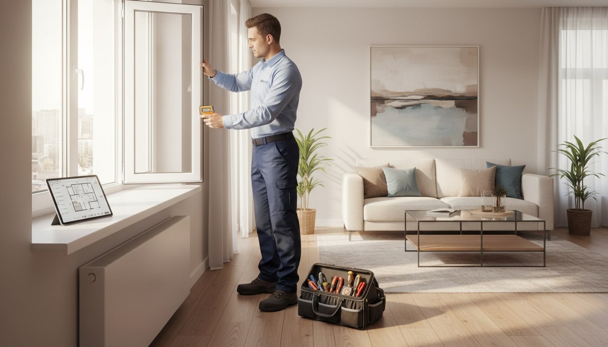 Монтаж по стандарту с использованием лент и точной фиксацией створок. Основа долговечности окон.