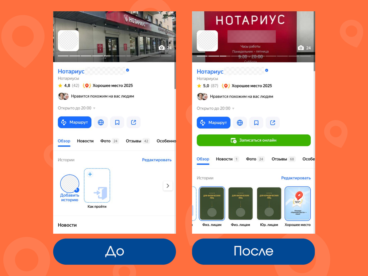 Карточка клиента на Яндекс Картах
