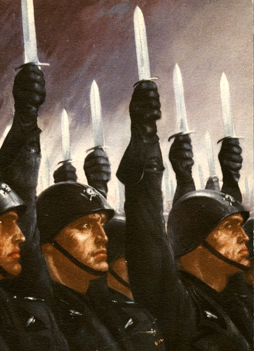 Итальянское искусство эпохи Муссолини. "Вперёд, чернорубашечники!" Плакат Йозефа Биндера, посвящённый открытию Венецианского музыкально-театрального фестиваля, 1938. Источник - tr.pinterest.com